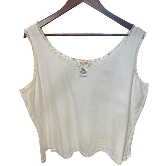 Talbots Tops - Talbots Woman White 100% Cotton Lace Trim Women's Micro Ribbed Tank Top 2X